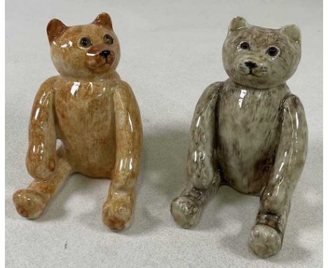 WINSTANLEY; a pair of sitting cat figures, styled as teddy bears, signed and marked number 3 to base, height 18cm.