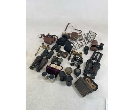 A collection of opera glasses, field glasses, a pocket compass and also Lifeguard patent periscope by Deurr &amp; Sons of Man