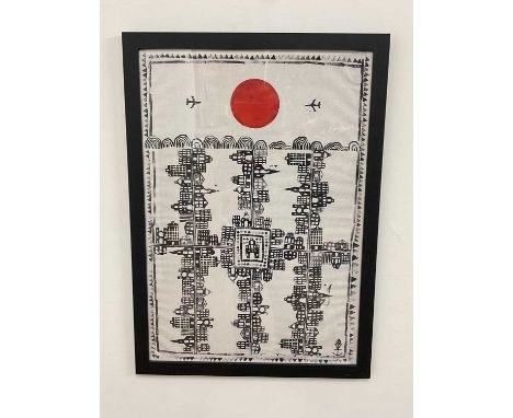 SIR GRAYSON PERRY (born 1960) 'City Break' printed fabric, 64 x 44cm, framed and glazed.