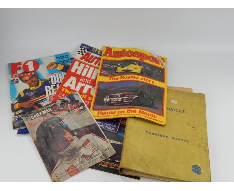 Automobilia and ephemera, comprising MG Midget workshop manual, Formula 1 Race of Champions programme 1969, Autocar Magazines