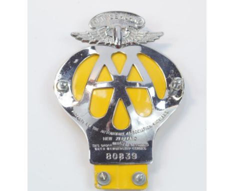 An Automobile Association of New Zealand member's badge, Membership No 80839