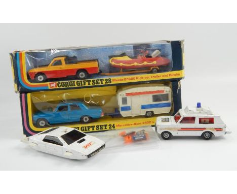 Corgi diecast model cars, including two gift set packs No 24 and No 28, and also 007 Lotus Esprit, etc