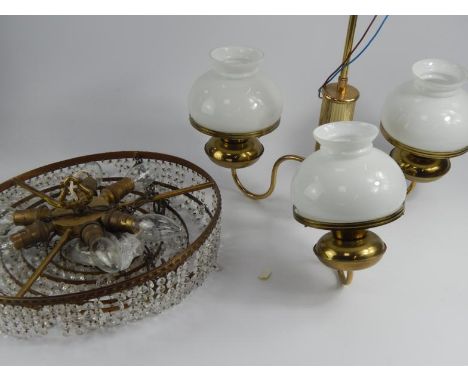A 1920s style brass and glass light fitting