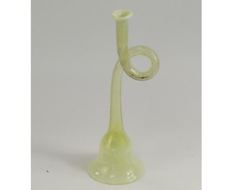 A Victorian vaseline glass hunting horn, 23cm high