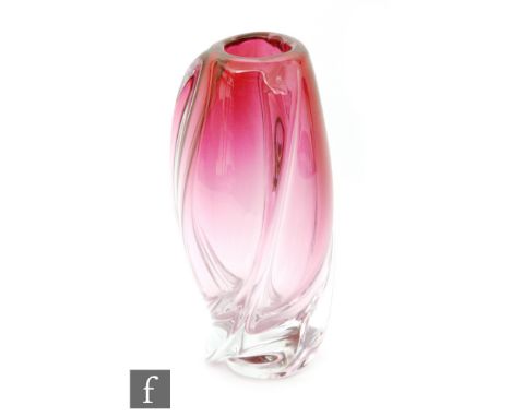 A mid 20th Century Val St Lambert Propeller vase, graduated ruby, engraved signature, height 27.5cm.