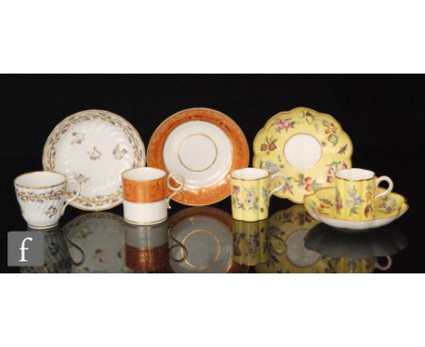 Two late 19th Century Salopian Coalport Aesthetic coffee cans and saucers decorated with hand painted sprays of flowers and b