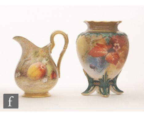 A Royal Worcester Hadley shape 230 vase panel decorated with autumnal foliage and berries, unsigned, printed mark, height 10c