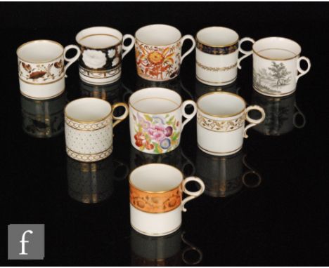 Four assorted 19th Century Worcester coffee cans each with hand painted and gilded decoration, each with the incised B mark t