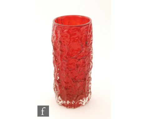 A later 20th Century Geoffrey Baxter for Whitefriars Textured range Bark vase in ruby, height 18.5cm.