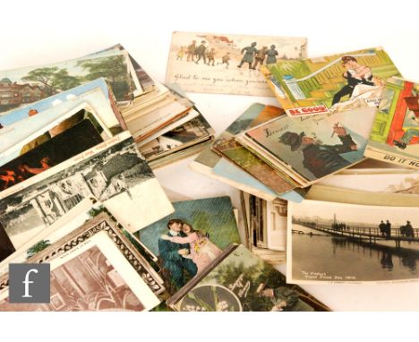 A collection of loose Edwardian postcards to include military, First World War real photographic cards, ceramics etc (qty)