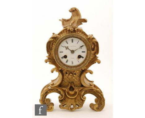 A late 19th Century French gilt mantle clock, movement and dial stamped 'FL Hausberg a Paris' in acanthus scroll case, height