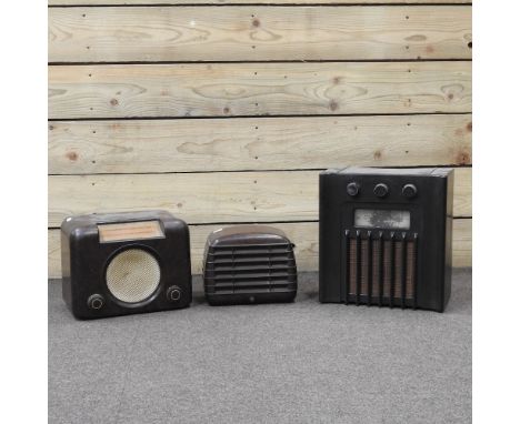 A vintage bakelite radio, together with two others, largest 32cm