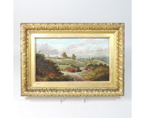 Alfred W Darby, early 20th century, heathland landscape, signed and dated 1903, oil on canvas, 16 x 26cm, inscribed to the re