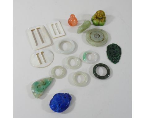 A collection of jade coloured hardstone items