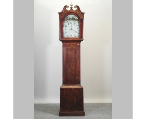 A George III oak cased longcase clock, with a painted dial and thirty hour movement, 225cm high