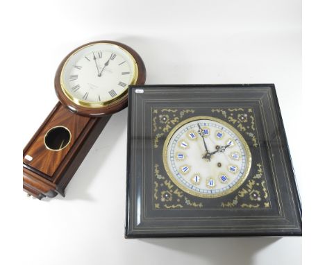 A 19th century French glazed dial clock, with brass inlay and an alabaster dial, 47cm diameter, together with a modern wall c