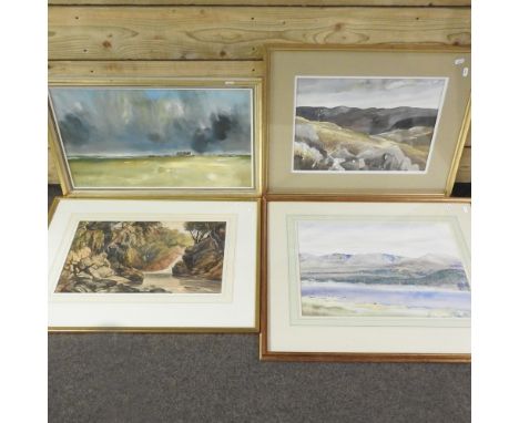 J Wilkinson, 20th century, hilly landscape, signed watercolour, 32 x 42cm, together with Michael Smith, Burning Stubble Near 