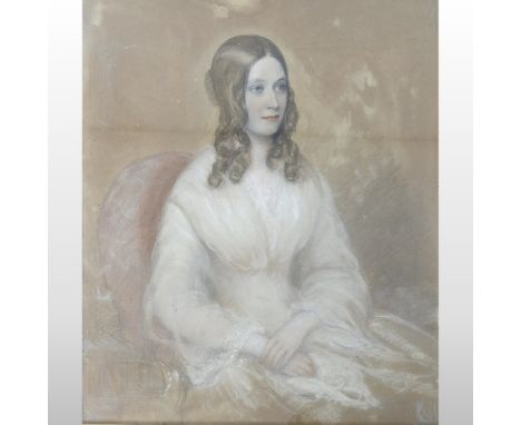 English School, 19th century, portrait of a lady, pastel and wash, 43 x 38cm, inscribed to the reverse 'Great Aunt, nee Swinh