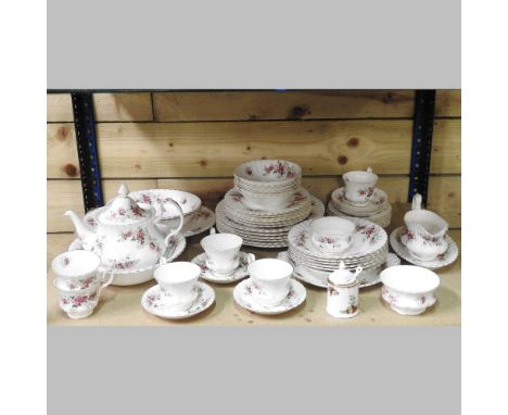 A Royal Albert Lavender pattern part tea service, together with pictures and a Victorian Family Bible