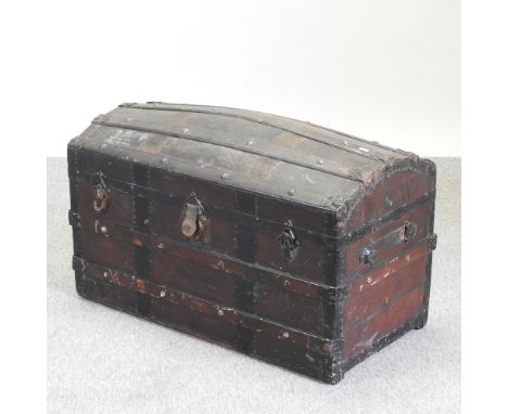 A Victorian dome top pine trunk, 85cm
