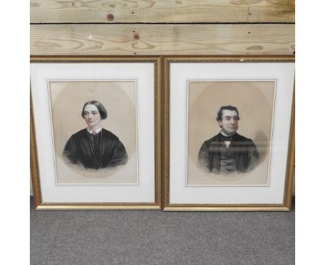 English School, 19th century, portrait of a lady, together with a portrait of a gentleman, a pair, pastel and wash on paper, 