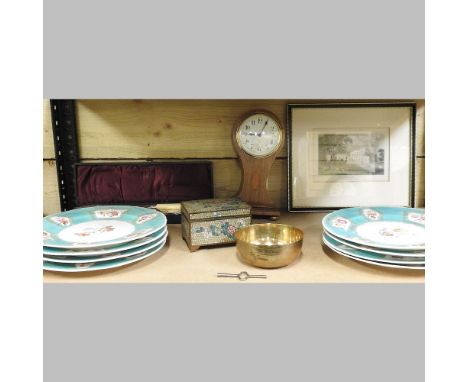 A 19th century Staffordshire porcelain part dessert service, painted with flowers, together with an Edwardian balloon shaped 