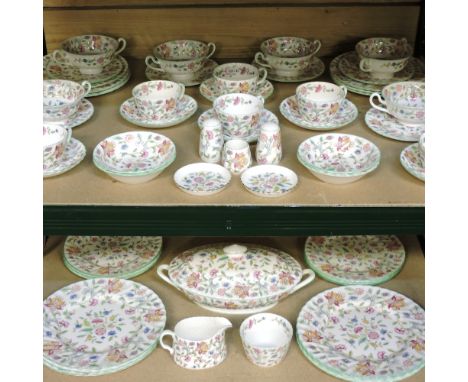 A Minton Haddon Hall pattern bone china tea and dinner service, to include tureens