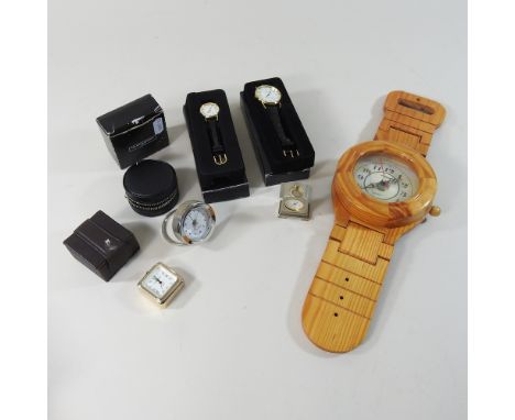 A gentleman's wristwatch, together with a matching ladies watch, a Links of London travel clock and three others