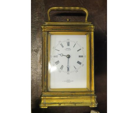 A REPEATING CARRIAGE CLOCK, WITH CASE, THE DIAL INSCRIBED BY GRONE, H W TYPKE, WIGMORE ST, LONDONCondition Report:  The clock