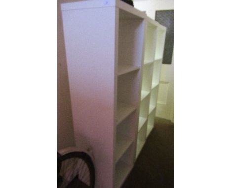 Three, four box shelf units, 58ins x 16ins, together with&nbsp;4 various stools and a bookcase