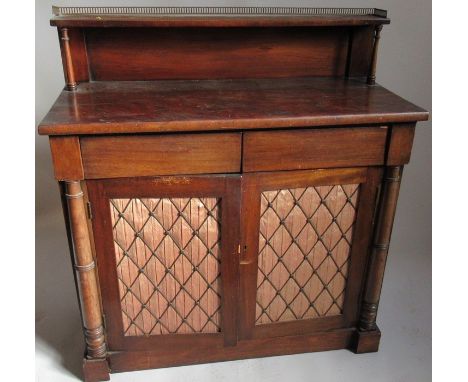 A 19th century mahogany chiffonier, having a galleried shelf over, and fitted with two frieze drawers over two grilled doors,