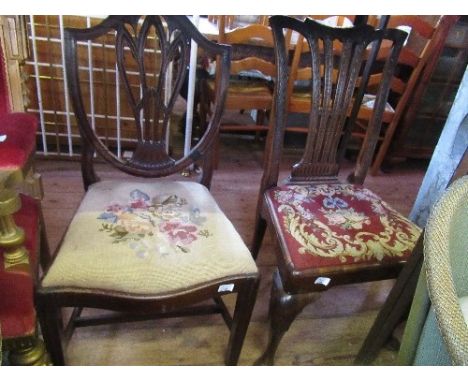A GEORGIAN STYLE DINING CHAIR, TOGETHER WITH ANOTHER DINING CHAIR, TOGETHER WITH  A DEEP BUTTON BACK ARMCHAIR