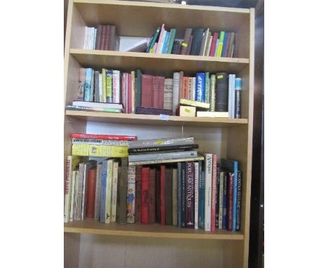 THREE SHELVES OF BOOKS, TO INCLUDE ANNUALS, PLAYING CARDS, ETC.
