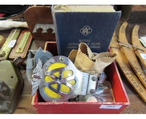 A collection of vintage automobile ephemera, to include AA badge, etc. together with coins and badges