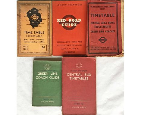 Small selection of 1930s-60s London Transport TIMETABLE BOOKLETS comprising London Area July 1934, Red Road Guide August-Octo