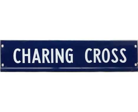 London Underground enamel STATION INDICATOR PLATE 'Charing Cross'. This is the type once common on the system where an arrow 