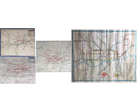 Selection of London Underground MAPS comprising 1919 (2-10-19) in fragile, poor condition, 1924 (3/4/24) ex-guidebook, printe