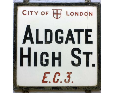 A 1930s-1950s City of London STREET SIGN from Aldgate High Street, EC3, once the route to one of the six gates in London's or