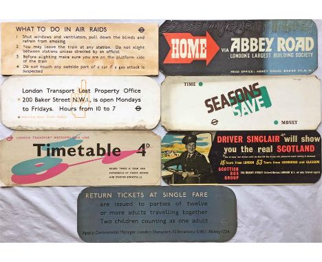 Selection of 1930s-50s London Underground Metropolitan Line card CARRIAGE PANEL ADVERTS & NOTICES comprising 'Air Raids, Lost