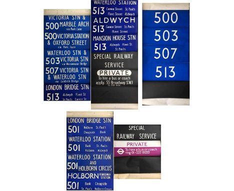 Small selection of London Transport 'Red Arrow' DESTINATION BLINDS for MB-class buses ('K'-coded blinds) comprising Victoria 