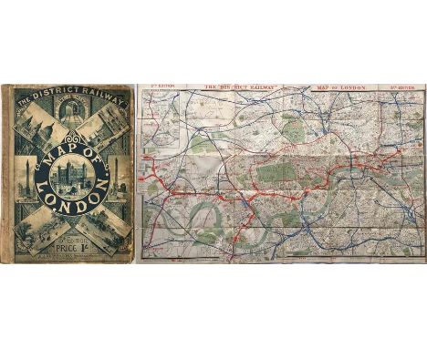 The "District Railway" MAP of London, 5th edition, c1893. A large-scale, full-colour map (42" x 26", 107cm x 66cm), linen-bac