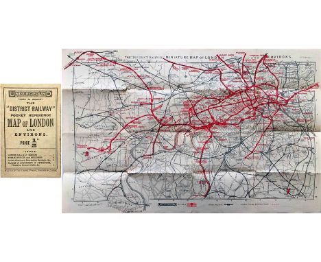 1908 District Railway POCKET REFERENCE MAP OF LONDON. This was the DR's version of the Underground map, a series which starte