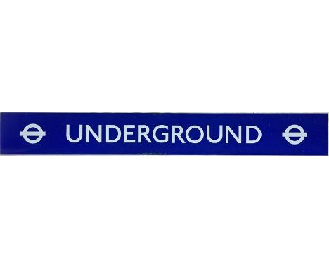 London Underground enamel FRIEZE PANEL "Underground" with a roundel at each end. Measures 65.5" x 8.5" (166cm x 22cm). Two sm