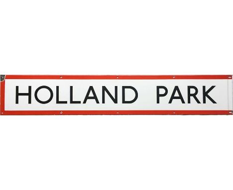 London Underground enamel FRIEZE PANEL from Holland Park station on the Central Line. Measures 51" x 9" (130cm x 23cm). A sma