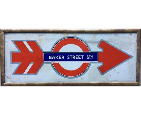 1930s London Underground ENAMEL SIGN 'Baker Street Stn' with a two-flighted arrow piercing the bullseye. This would have been