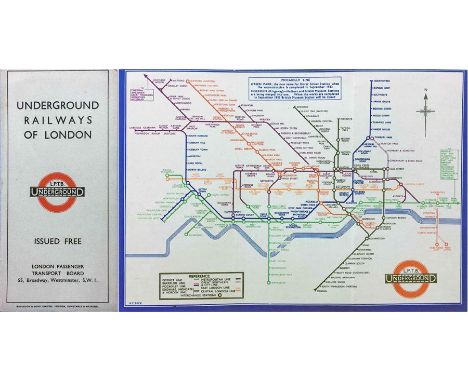 First-year H C Beck London Underground DIAGRAMMATIC CARD MAP. The undated edition with no print-code, issued c. August 1933. 