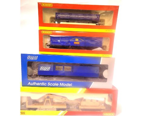 Hornby R6369 crane, R6414 2008 wagon, R6603 Llanfair PG wagon and Dapol B800 track cleaner. P&amp;P Group 2 (£18+VAT for the 