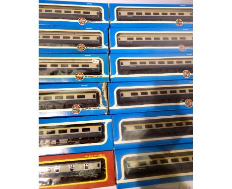 Eleven Airfix MKII blue/grey, Inter City coaches, and one Hornby blue/grey sleeping car. P&amp;P Group 3 (£25+VAT for the fir