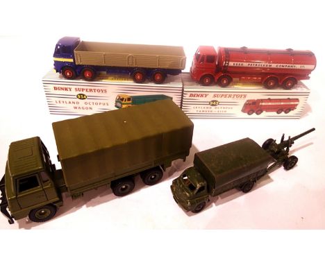 Atlas Editions/Dinky toys 943 ESSO tanker and 934 Leyland Octopus and Dinky Foden, three ton truck and gun for refurbishment.