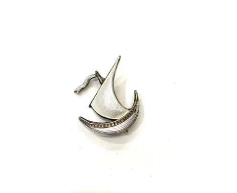 Norway silver and enamel viking ship brooch 
